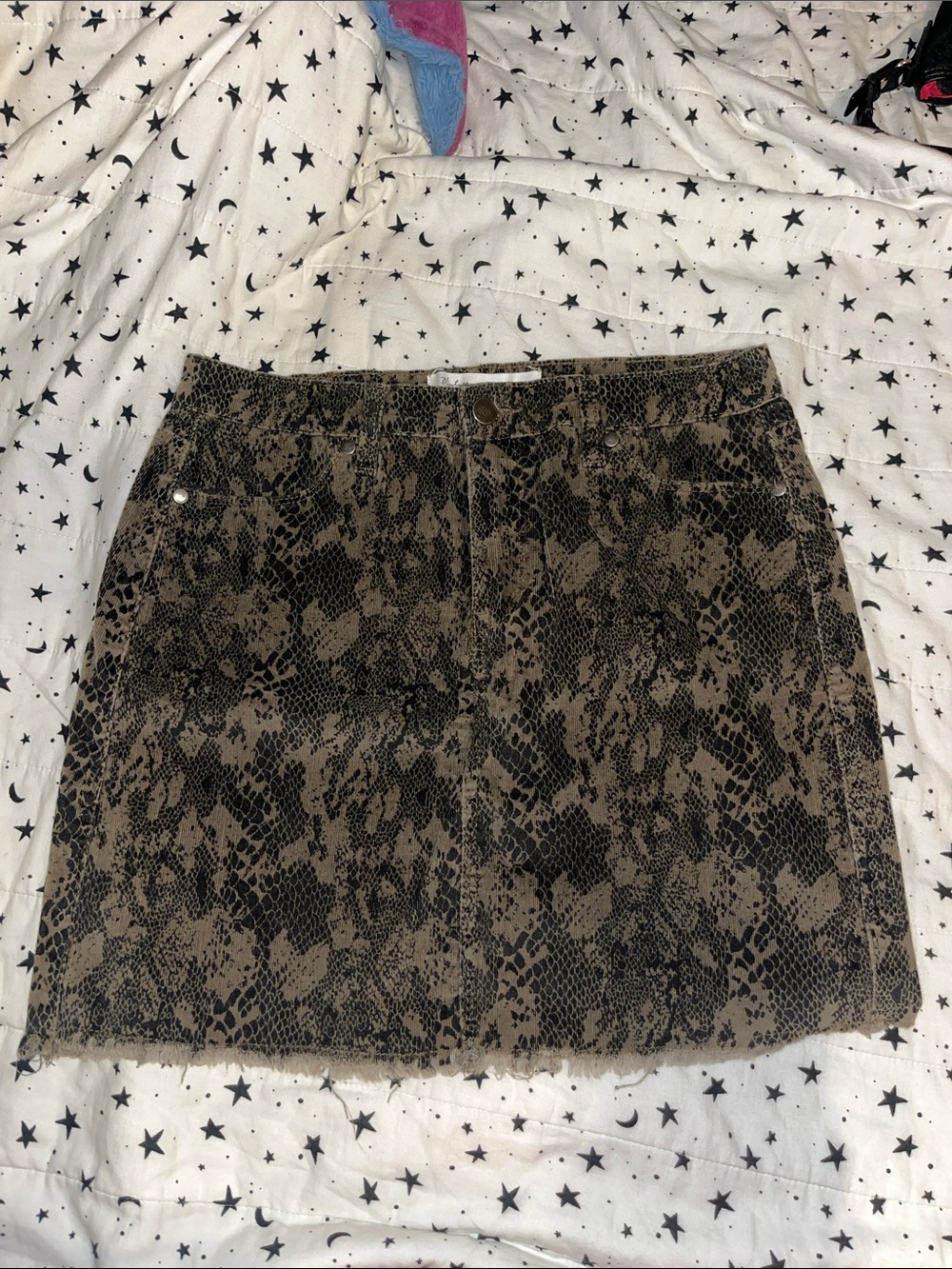 Vintage Havana Brown Snake-Print Mini Skirt